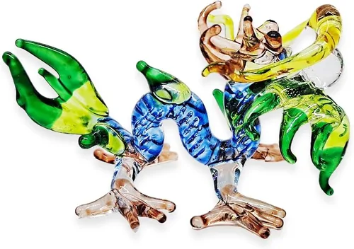 Miniatura 8 de Figura de cristal de dragón asiático chino azul verde oscuro de 2 pulgadas, estatua soplada a mano, decoración de mesa, única coleccionable