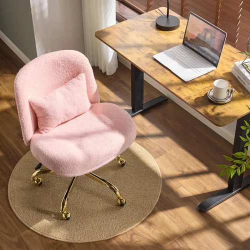 Miniatura 2 de VINGLI Silla de Oficina Ancha con Patas Cruzadas, Silla de Escritorio Ergonómica Buttprint Cómoda con Almohada y Base Dorada, Doble Uso con/sin
