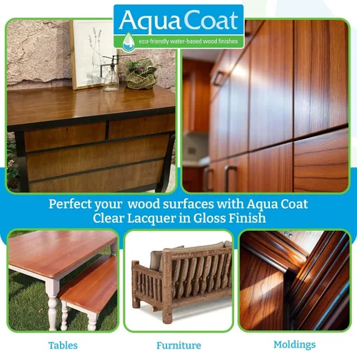 Miniatura 6 de Aqua Coat - Laca transparente con acabado brillante, autoreticulante, a base de agua de alta calidad para madera y plástico, secado rápido, no se