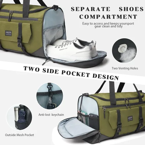 Miniatura 3 de Bolsas de gimnasio para hombres y mujeres con compartimento para zapatos y bolsa deportiva de bolsillo húmedo, A-TG-002-Verde