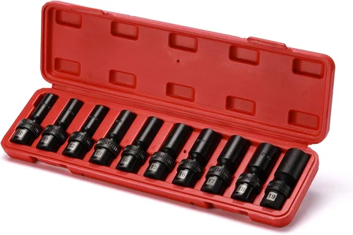 EMENTOL 10 piezas 3/8" de profundidad Juego de enchufes de impacto universales profundos, 6 puntos, métrico, CR-MO, juego de enchufes de impacto