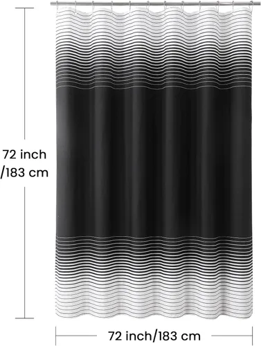 Miniatura 6 de Cortinas de Ducha Negras, Cortinas de Ducha de Poliéster Impermeable con Rayas Horizontales Degradadas en Blanco y Negro Modernas para Baño, 72x72