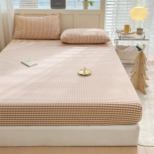 Miniatura 12 de Sábana bajera ajustable de algodón lavado 100% en color topo con diseño Gingham para cama queen, con bolsillo profundo de 15 pulgadas, sábana bajera