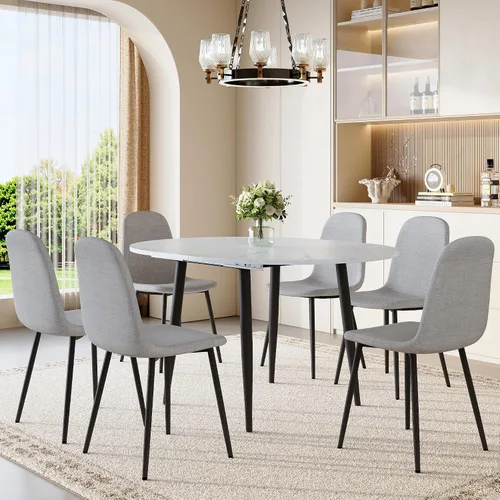 Miniatura 13 de Juego de mesa de comedor extensible de 42 a 54 pulgadas para 4, juego de mesa de comedor ovalada redonda para 4, mesa de cocina blanca con sillas 2º