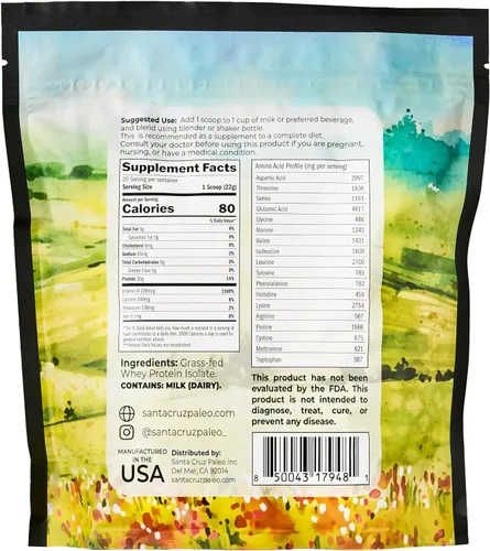 Miniatura 2 de Santa Cruz Paleo Polvo de Proteína de Suero, Sin Sabor, 20 G de Proteína de Suero Aislada Alimentada con Pasto por Porción, Sin Gluten, Apto
