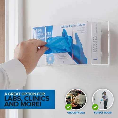 Miniatura 7 de Stock Your Home Dispensador de guantes individuales de acrílico, estante de caja de pañuelos, soporte de pared para guantes, para cocina, armario