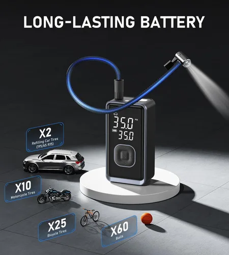 Miniatura 5 de Inflador de neumáticos portátil, compresor de aire, mini bomba de aire inalámbrica de 150 PSI con presión digital, bomba de bicicleta, inflador