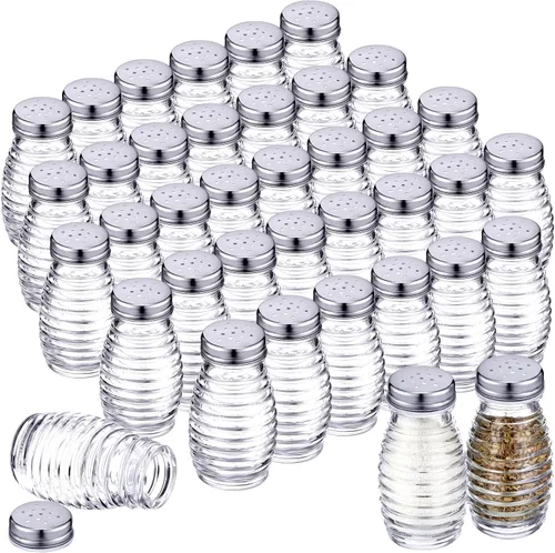 Miniatura 13 de Bokon Juego de 48 cocteleros de vidrio para sal con tapas de acero inoxidable de 2.7 oz, coctelero pequeño para especias para cocina, restaurantes