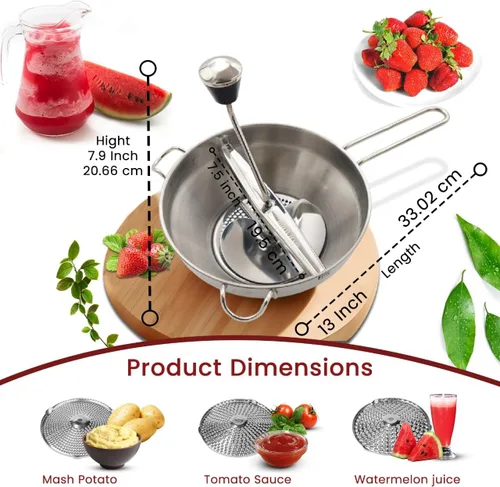Miniatura 2 de Molinillo de alimentos con 3 discos de molienda, tazón y mango de fresado, molinillo de comida de acero inoxidable seguro, molinillo de alimentos