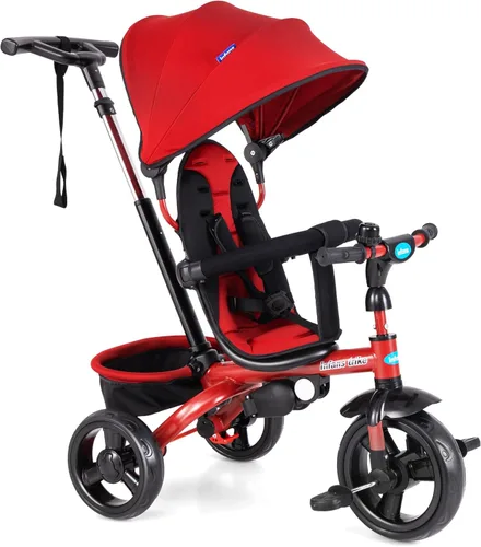 Miniatura 11 de INFANS Triciclo para Niños, Triciclo de Bebé 6 en 1 Bicicleta para Niños Pequeños con Asiento Reversible, Mango de Empuje Ajustable, Control