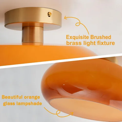 Miniatura 3 de Lámpara de techo empotrada de cristal naranja moderna cerca del techo con pantalla de vidrio de leche de 11 pulgadas, lámpara de montaje empotrado