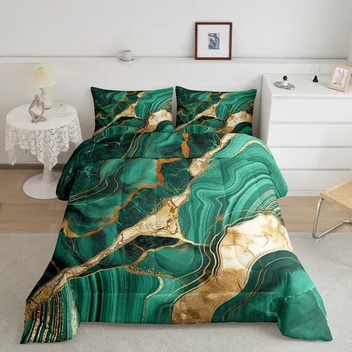 Miniatura 38 de Juego de edredón de mármol negro individual, ropa de cama dorada agrietada para adultos, hombres y mujeres, juegos de edredón de textura metálica