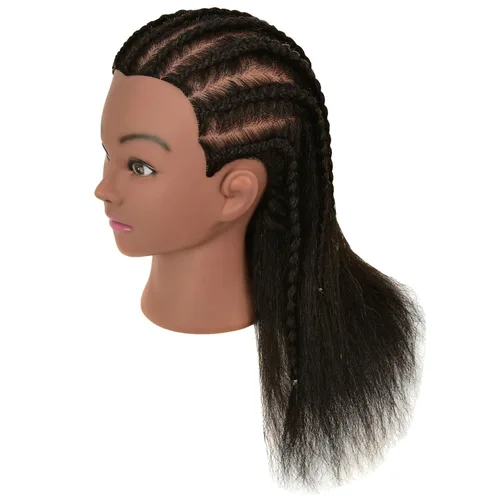 Miniatura 3 de Cabeza de maniquí de 100% cabello humano real con soporte para práctica de trenzado y peinado en peluquería y cosmetología, cabeza de muñeca