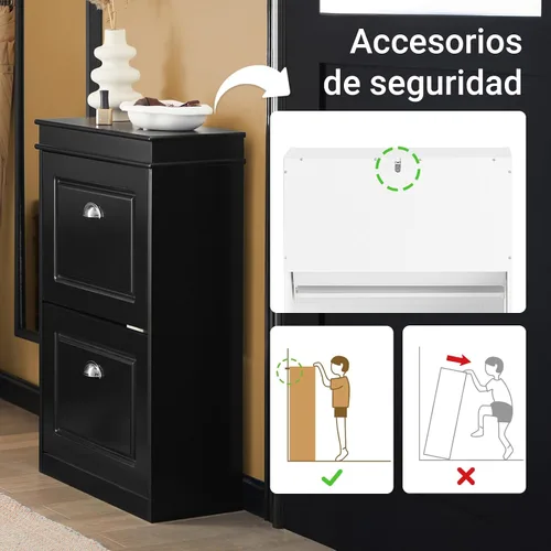 Miniatura 7 de SoBuy Armario pequeño para zapatos, zapatero delgado con 2 cajones abatibles, unidad organizadora de almacenamiento de zapatos delgada para entrada