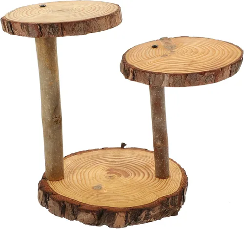 Miniatura 10 de HOMSFOU - Soporte de madera para cupcakes de 2 niveles, estante de exhibición de postres rústico multicapa, soporte redondo para mesa de boda