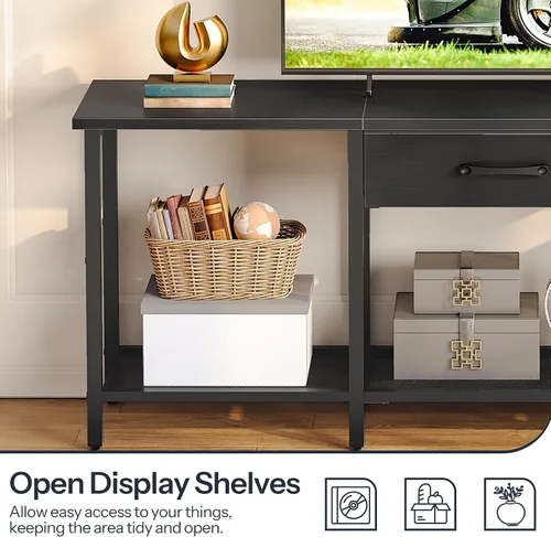 Miniatura 5 de HOOBRO Soporte de TV para televisores de hasta 55 pulgadas, centro de entretenimiento con cajón de tela y estantes abiertos, mesa consola industrial