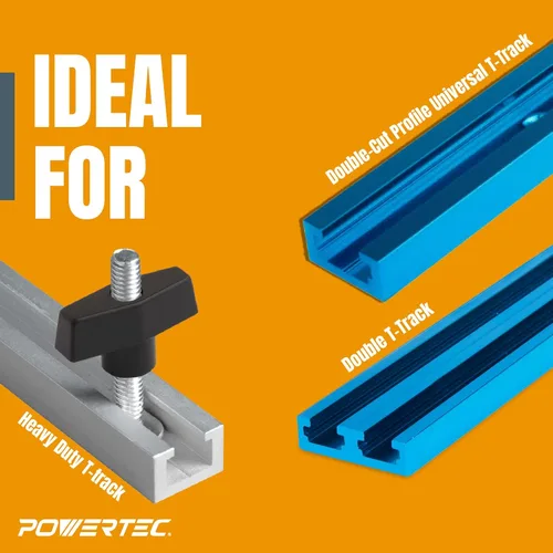 Miniatura 2 de POWERTEC 71128 Juego de 128 piezas de perillas en T, pernos roscados y arandelas de 5/16"-18, pernos de riel en T, accesorios de riel en T