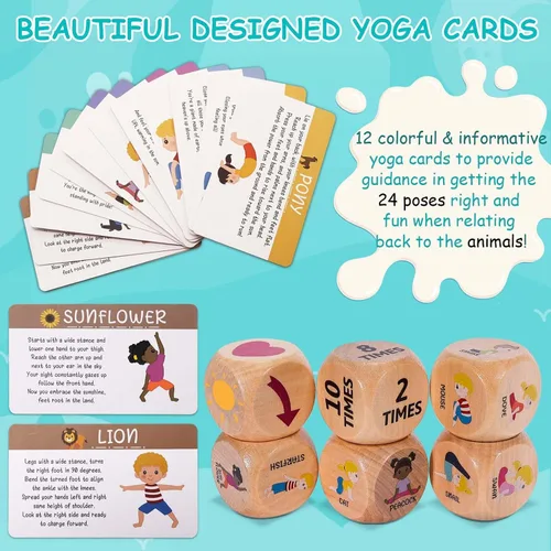 Miniatura 4 de Garybank Dados de yoga para niños con 12 tarjetas de yoga, 20 tarjetas de ejercicio de respiración, suministros de esquina para calmar, juego