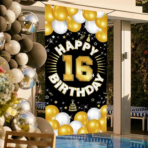 Miniatura 6 de Decoraciones de feliz cumpleaños número 16 para niños y niñas, pancarta de tela para cumpleaños de 16 años, suministros de fiesta de dieciséis años