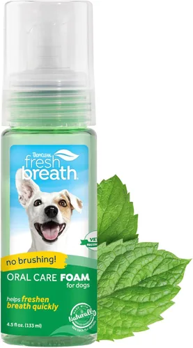 TropiClean Fresh Breath Spray de espuma dental para perros y gatos | Ambientador rápido de aliento y solución de limpieza dental | Fabricado en los