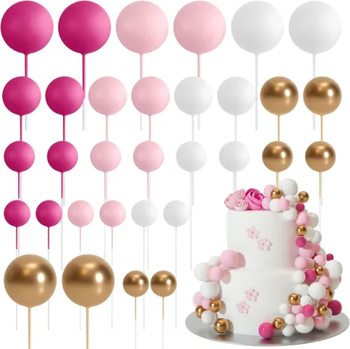 Miniatura 18 de ASTARON 32 piezas de decoración de bolas para pastel, mini globos, palos para decoración de pastel, bolas de espuma, púas para pastel, bolas