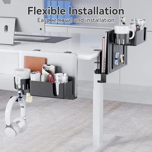 Miniatura 2 de KDD Juego de organizador lateral de escritorio 7 en 1, almacenamiento de soporte para computadora portátil debajo del escritorio, soporte