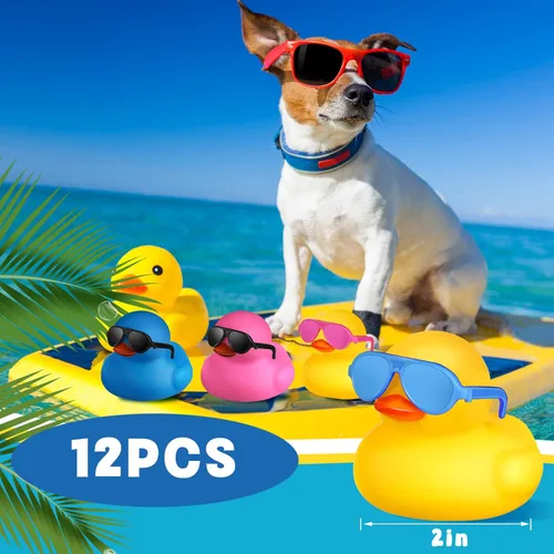Miniatura 2 de Chivao 12 piezas de patitos de goma con 13 gafas de sol/gorras/sombreros pequeños mini patitos de goma de carnaval crucero cumpleaños juguetes