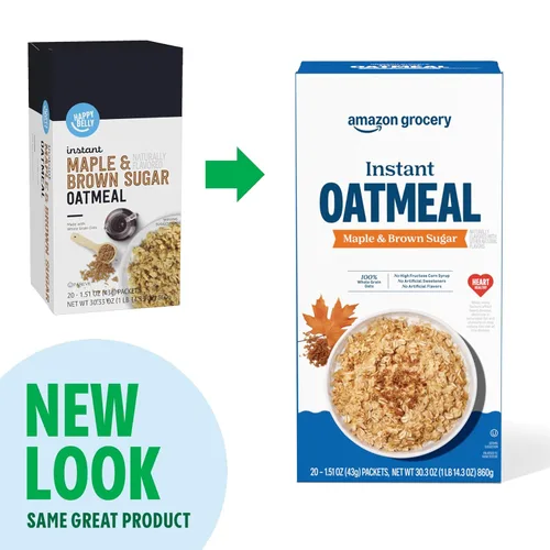 Miniatura 4 de Amazon Grocery, Avena instantánea de arce y azúcar morena, 1.51 onzas, 20