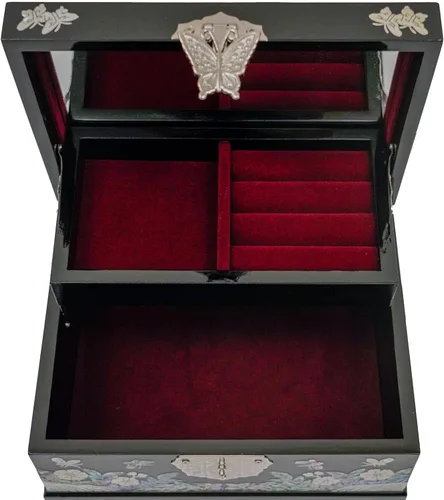 Miniatura 7 de February Mountain Joyero de nácar Fabricación de madera Interior de terciopelo de dos capas Tapa de espejo Acabado de laca Arte coreano hecho a