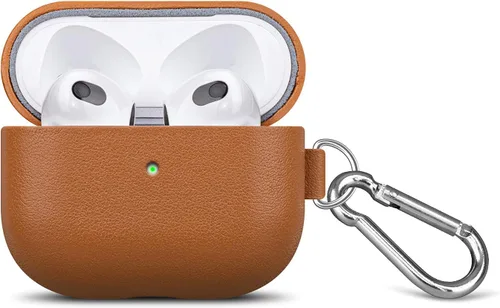 Miniatura 17 de LOPIE Funda compatible con AirPods 3 (lanzado en 2021), funda de cuero vegano estilo fibra de carbono con kit de clip y limpiador, funda protectora