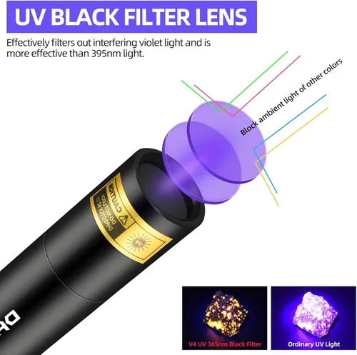 Miniatura 2 de DARKBEAM Linterna UV de 365 nm, Lámpara de Wood recargable por USB, portátil, luz negra, LED, luz ultravioleta, mini, detector para orina
