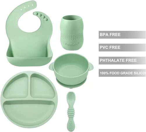 Miniatura 2 de PandaEar Juego de alimentación de silicona para bebés de 6 a 12 meses Suministros de destete LED - Babero + plato con ventosa + taza + cuencos