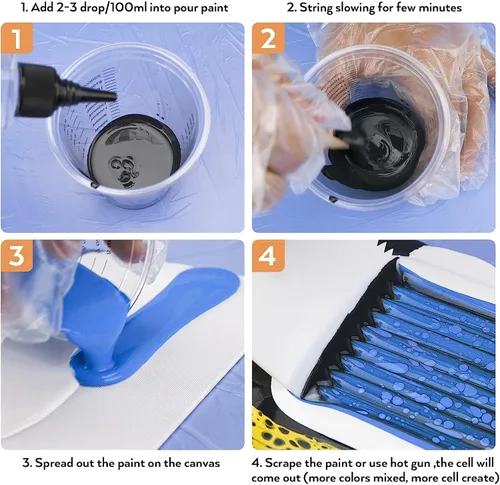 Miniatura 6 de Nicpro Pintura acrílica de color negro azabache, suministros de pintura premezclada de 33.8 onzas con aceite de silicona y guantes para lienzo