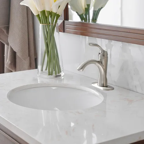 Miniatura 2 de BWE Grifo de baño, grifo de fregadero de níquel cepillado con 1 orificio con drenaje desplegable y líneas de suministro para uso doméstico