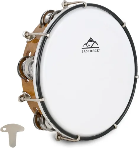 EASTROCK - Pandereta de 8 pulgadas ajustable para adultos, pandereta de plástico de mano con doble fila de cascabeles de metal, instrumento musical