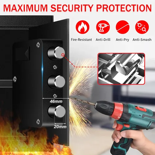 Miniatura 3 de 1.2 pies cúbicos - Cajas fuertes pequeñas para el hogar a prueba de agua y fuego, cajas fuertes a prueba de fuego para uso doméstico, caja