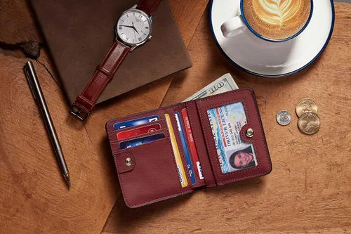 Miniatura 6 de Gostwo - Cartera compacta de piel genuina de lujo para mujer con bloqueo de RFID y ventana de identificación