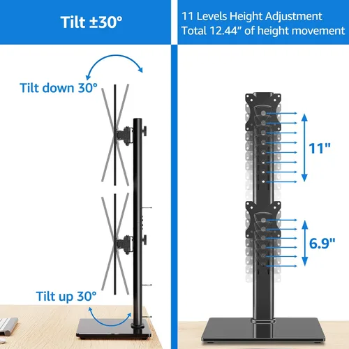 Miniatura 4 de MOUNTUP Soporte Vertical para Monitor Dual, Apila Dos Pantallas de hasta 32 Pulgadas, 14.9 Kg, Soporte de Escritorio Independiente para Monitor