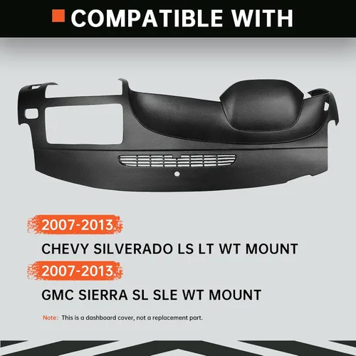 Miniatura 3 de Kojem Cubierta de tablero compatible con Chevy Silverado LS LT WT GMC Sierra SL SLE WT 2007-2013 con doble guantera, color negro