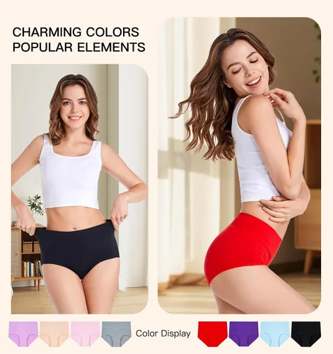 Miniatura 4 de youlehe Ropa interior de algodón para mujer, de cintura alta, cobertura completa, suave, transpirable