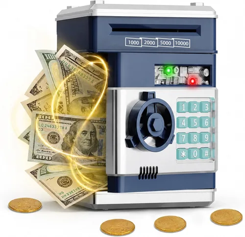 Miniatura 24 de Refasy Alcancía para dinero en efectivo, cajero automático, banco electrónico de monedas para niños de 3 a 12 años, caja de ahorro de dinero, mini