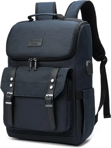 Miniatura 13 de Mochila vintage para laptop con puerto de carga USB para mujeres y hombres, Púrpura, 15,6 pulg.