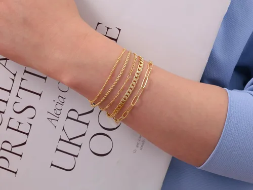 Miniatura 2 de Picuzzy Pulseras de oro para mujer, de oro real de 14 quilates, apilables, impermeables, juego de joyas para mujer, a la moda, delicadas, bonitas