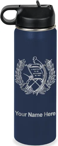 Miniatura 49 de LaserGram Botella de agua personalizada, bandera de Guatemala, acero inoxidable de doble pared aislada al vacío con popote superior, regalo grabado
