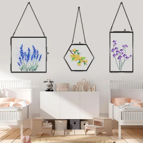 Miniatura 6 de Tuanse 6 marcos de vidrio de latón para flores prensadas, transparente de doble vidrio flotante, marcos de fotos colgantes con cadena