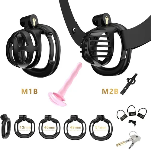 Miniatura 5 de Heuceo Jaula de castidad pequeña y ligera con 4 anillos y cinturón de castidad y dilatador uretral de silicona para hombre, mini jaula de pene liso