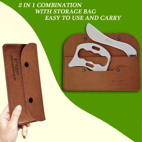 Miniatura 2 de BYYDDIY Juego de herramientas de raspador muscular de acero inoxidable 2 en 1 Gua Sha raspador de masaje