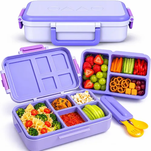 Miniatura 10 de ovve Lonchera Bento para niños y cubiertos – Lonchera para niños a prueba de fugas, insertos intercambiables, sin BPA, recipientes aptos para Azul