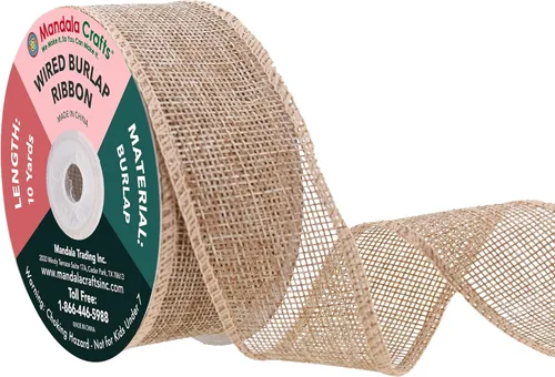 Miniatura 93 de Mandala Crafts Cinta de arpillera verde con alambre para corona, cinta de arpillera con alambre verde rústico de yute natural, 1 pulgada de ancho