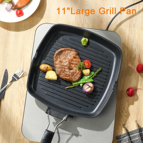 Miniatura 2 de SKITCHN Sartén Parrilla Antiadherente con Mango Plegable - Sartén KBBQ Compatible con Inducción para Estufas, Parrilla BBQ Cuadrada